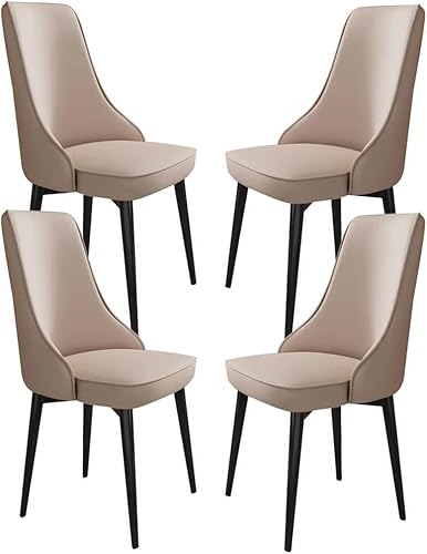 Generisch Leder Esszimmerstühle 4er Set Küche Zimmer Balkon Sofa Stuhl Carbon Stahl Dressing(Khaki,Black Feet) von Generisch