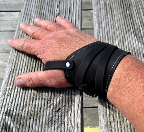 Generisch Lederarmband Kraftband mit Daumenschlaufe (schwarz Links 18-22 cm) von Generisch