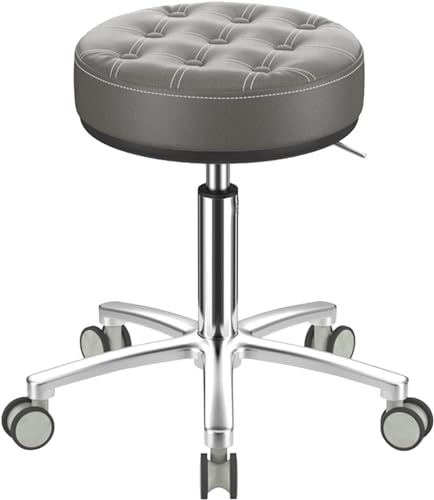 Generisch Leiser Drehhocker mit Verstellbarer Höhe – Thekenhocker aus PU-Leder für Schönheitssalons, moderner Spa-Massage- und Tattoo-Stuhl, anhebbarer Rollhocker 47–62 cm (grau) von Generisch