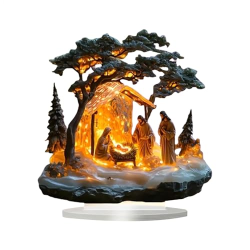 Generisch Leuchtendes Krippen Set, Weihnachtskrippen Sets, Acryl Krippen Desktop Figurendekorationen, Kreative Jesus Fest Szenenfiguren, Exquisite Weihnachts Tisch Krippenszene von Generisch
