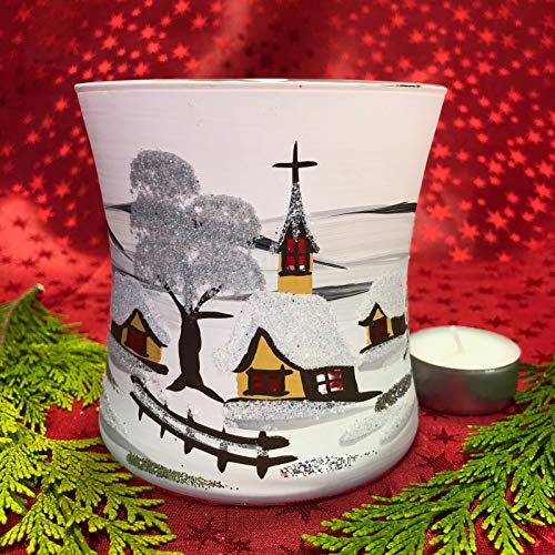 Generisch Leuchtglas Liam Maxi Windlicht Leuchtbecher Glas Handarbeit Glaskunst Lauscha, winterweiss von Generisch