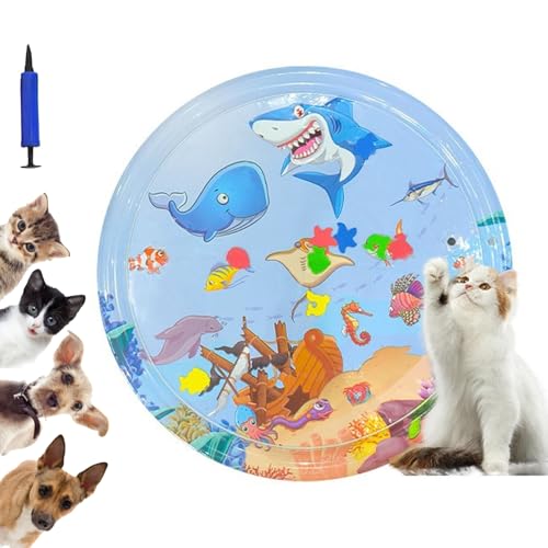 Generisch Libiyi GlowPad, Libiyi 24in Cat Water Mat with Fish, Thickened Leakproof Anti-Scratch, with Manual Air Pump, Interactive Indoor Outdoor Summer Cooling Toys (100cm A) von Generisch