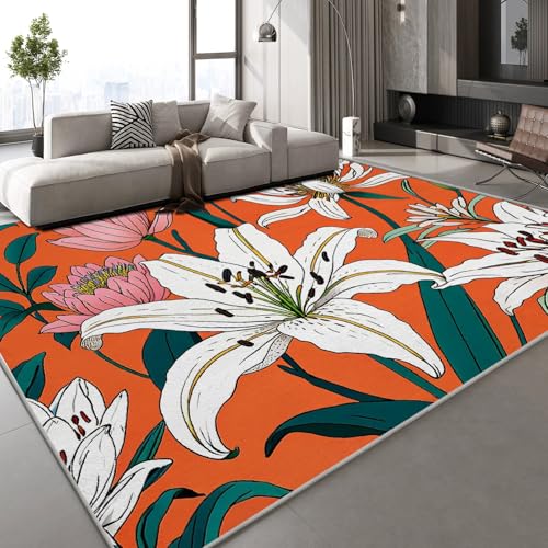 Generisch Lilienblüte Pflanze Teppich Kinderteppich Modern 3D Malerei Kunst Teppich Kinderzimmer Kurzflor Teppiche rutschfeste Spielteppiche für Schlafzimmer Wohnzimmer Zimmer 180x240 cm von Generisch