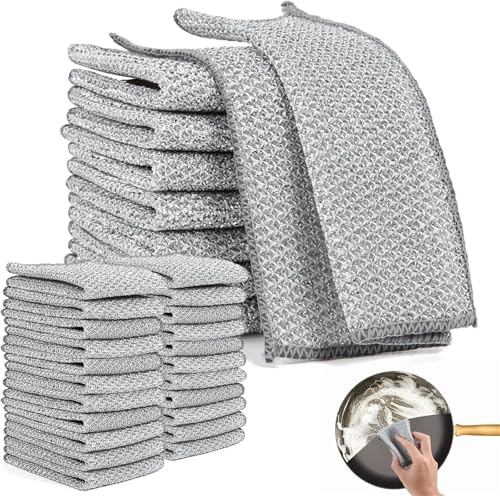 Generisch Magic Dishcloth Silver Wire Cleaning Kitchen Cloth Thickened Microfiber Wash Towel Built-in Sponge Steel Wire Ball Rag(Double Layer,5 PCS) von Generisch
