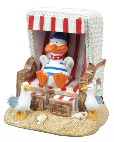 Generisch Maritime Deko Mini Strandkorb mit Möwen - Piet - 7,5x6,5x5cm Möwe Polyresin rot-weiß (RW) von Generisch