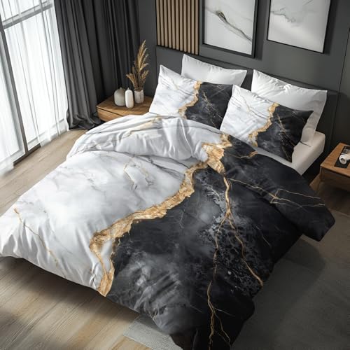 Generisch Marmor Bettwäsche 135x200 - Schlafzimmer Deko Schwarz Weiß Modern, Marmor Bettbezug 135 x 200 2er Set mit 1 Kissenbezug 80x80, Weiche Mikrofaser Sommerbettwäsche mit Reißverschluss Generisch Marmor Bettwäsche 135x200 - Schlafzimmer Deko Schwarz Weiß Modern, Marmor Bettbezug 135 x 200 2er Set mit 1 Kissenbezug 80x80, Weiche Mikrofaser Sommerbettwäsche mit Reißverschluss von Generisch