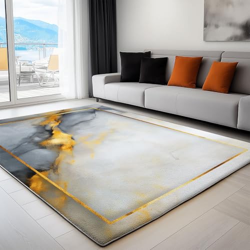 Generisch Marmor Design Wohnzimmer Teppiche 120 x 170 cm, Waschbarer Gold Rahmen Bedruckter Rechteckiger Läufer - Rutschfester Dekorativer Teppich Weiche Niedrigflor Läufer für Schlafzimmer Generisch Marmor Design Wohnzimmer Teppiche 120 x 170 cm, Waschbarer Gold Rahmen Bedruckter Rechteckiger Läufer - Rutschfester Dekorativer Teppich Weiche Niedrigflor Läufer für Schlafzimmer von Generisch