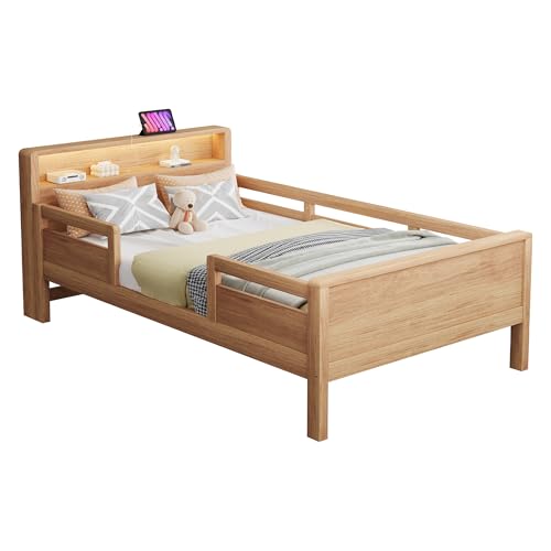 Generisch Massivholzbett, USB und Typ-C Kombination, kleines LED-Licht, Kopfteil mit Stauraumfunktion, Einzelbett, Multifunktionsbett, Kiefer, Holzfarbe Natur, 90x200 cm Generisch Massivholzbett, USB und Typ-C Kombination, kleines LED-Licht, Kopfteil mit Stauraumfunktion, Einzelbett, Multifunktionsbett, Kiefer, Holzfarbe Natur, 90x200 cm von Generisch