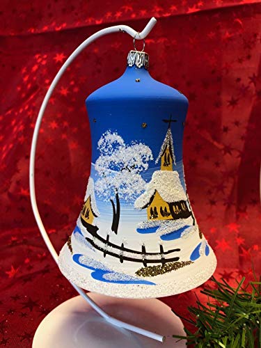 Maxi Glocke Glas Baumbehang Weihnachtsbaum Christbaum-Schmuck Handarbeit Lauscha, voll - blau von Generisch