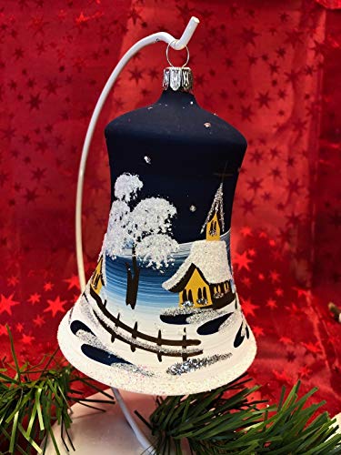Maxi Glocke Glas Baumbehang Weihnachtsbaum Christbaum-Schmuck Handarbeit Lauscha, voll - dunkelblau von Generisch