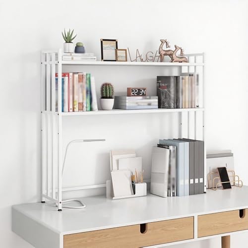 Generisch Metall Schreibtisch-Bücherregal, 2 Etagen Schreibtisch-Organizer-Regal, Einstellbare Lagerregal, Ausstellungsregal für Computer Bücher(White,21.6in/55cm) von Generisch