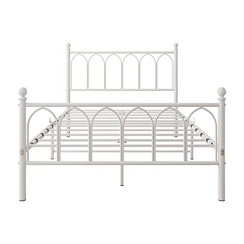 Generisch Metallbettrahmen mit Vintage-Kopf- und Fußteil, LED-Bettrahmen, robuste Stahllattenstütze, Stauraum unter dem Bett, kein Boxspring erforderlich, weiß 120 x 200 cm Generisch Metallbettrahmen mit Vintage-Kopf- und Fußteil, LED-Bettrahmen, robuste Stahllattenstütze, Stauraum unter dem Bett, kein Boxspring erforderlich, weiß 120 x 200 cm von Generisch
