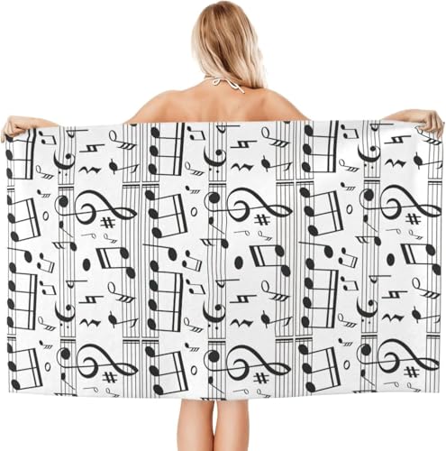 Generisch Mikrofaser Handtuch Groß Musiknoten Strandtuch 70x150 cm Strand Badetuch Musikthema, Schnelltrocknend und Sandfrei, für Reise, Sauna, Yoga, Camping A-6991 von Generisch
