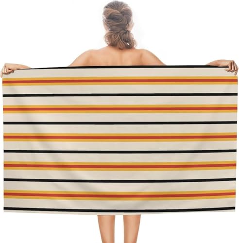 Generisch Mikrofaser Handtuch Groß Schwarze Streifen Strandtuch 80x160 cm Strand Badetuch Orange Streifen, Schnelltrocknend und Sandfrei, für Reise, Sauna, Yoga, Camping A-7076 von Generisch