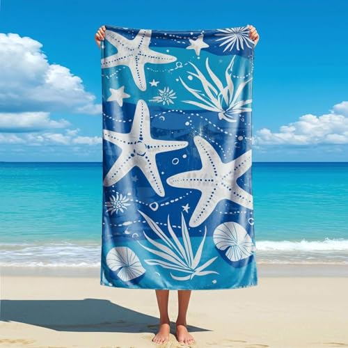 Generisch Mikrofaser Handtuch Groß Seestern Strandtuch 80x160 cm Strand Badetuch Blau, Schnelltrocknend und Sandfrei, für Reise, Sauna, Yoga, Camping A-6812 von Generisch