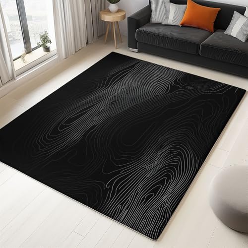 Minimalistisch Linienkreis Design Teppich Wohnzimmer 180 x 240 cm, Supersoft Kurzflor Teppich Schlafzimmer, Waschbar Anti-Rutsch fussmatte für Jugendzimmer Badezimmer, Schwarz Minimalistisch Linienkreis Design Teppich Wohnzimmer 180 x 240 cm, Supersoft Kurzflor Teppich Schlafzimmer, Waschbar Anti-Rutsch fussmatte für Jugendzimmer Badezimmer, Schwarz von Generisch