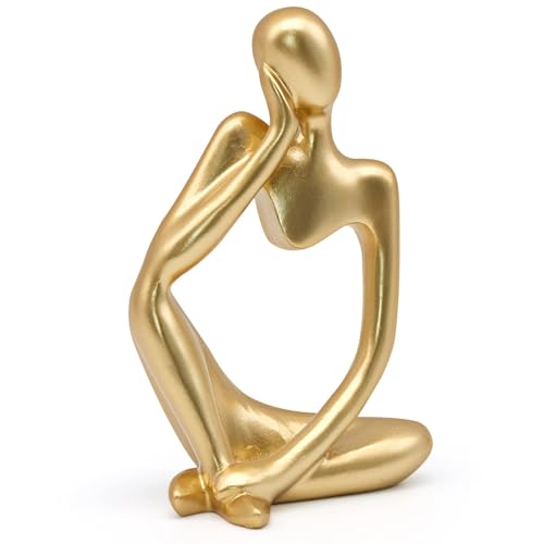 Generisch Moderne Skulptur Deko für Wohnzimmer - Bücherwurm Figur aus Harz | Schwarz Weiß Gold Abstrakte Kunst | Bürodekoration & Regal Deko(A-Gold Links) von Generisch