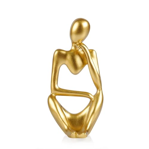 Generisch Moderne Skulptur Deko für Wohnzimmer - Bücherwurm Figur aus Harz | Schwarz Weiß Gold Abstrakte Kunst | Bürodekoration & Regal Deko(A-Gold Rechts) von Generisch