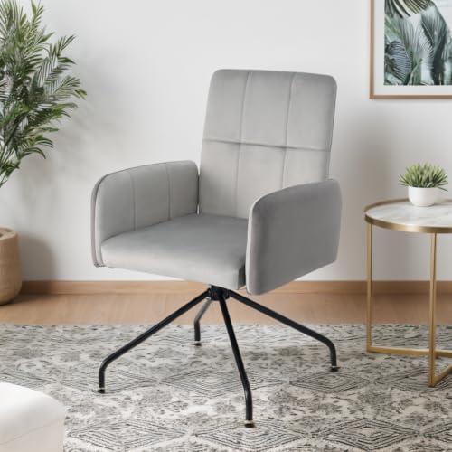 Generisch Moderner Drehsessel 2er Set, Samt Polsterstuhl mit Armlehnen, 360° Drehbar, Metallbeine, 57x49x87cm, Grau (1, Gray) von Generisch