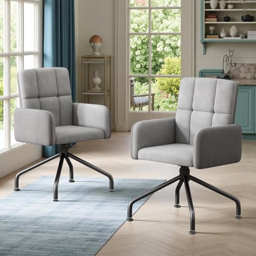 Generisch Moderner Drehsessel 2er Set, Samt Polsterstuhl mit Armlehnen, 360° Drehbar, Metallbeine, 57x49x87cm, Grau (2, Gray) von Generisch