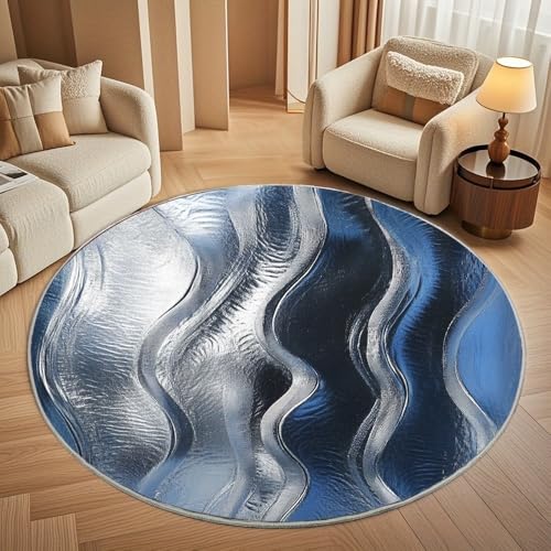 Generisch Moderner Kuscheliger Wohnzimmer Runder Teppich Größe:120 cm, Seidentextur-Welligkeit Kurzflor Waschbar Teppiche Flauschig Weich Silber Stilvoll rutschfest Teppich Rund Pflegeleicht von Generisch