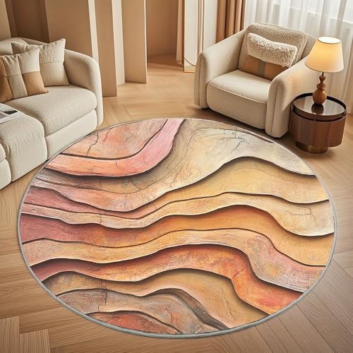 Generisch Moderner Kuscheliger Wohnzimmer Runder Teppich Größe:80 cm, Abstrakte Baumringe Kurzflor Waschbar Teppiche Flauschig Weich Retro Orange Stilvoll rutschfest Teppich Rund Pflegeleicht von Generisch