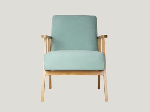 Generisch Moderner Sessel, Eichenholz mit Mintgrüner Polsterung, Skandinavisches Design, Wohnzimmer Armlehnstuhl von Generisch