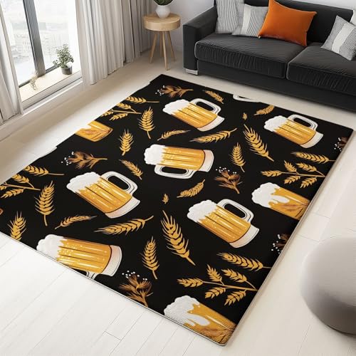 Generisch Moderner Teppich Bierkrug Mit Weizenähren 80x150cm Weich Waschbarer Teppich mit Rutschfester Rückseite, für Wohnzimmer Schlafzimmer Kinderzimmer Heimdekoration von Generisch