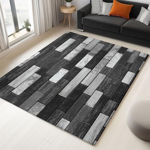 Generisch Moderner Teppich Graue Rechteckige Wandfliesen 140x200cm Weich Waschbarer Teppich mit Rutschfester Rückseite, für Wohnzimmer Schlafzimmer Kinderzimmer Heimdekoration von Generisch
