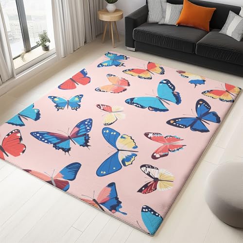 Generisch Moderner Teppich Schmetterlingsfarbe 180x240cm Weich Waschbarer Teppich mit Rutschfester Rückseite, für Wohnzimmer Schlafzimmer Kinderzimmer Heimdekoration von Generisch