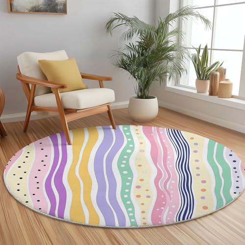 Generisch Moderner rutschfeste Teppich Rund, 180 x 180 cm Maschine Waschbar Teppich mit Cartoon Wellen Punkte Muster, Bunt Kurzflor Teppiche Runder für Schlafzimmer Kinderzimmer Sofa Küche Fußmatte Generisch Moderner rutschfeste Teppich Rund, 180 x 180 cm Maschine Waschbar Teppich mit Cartoon Wellen Punkte Muster, Bunt Kurzflor Teppiche Runder für Schlafzimmer Kinderzimmer Sofa Küche Fußmatte von Generisch