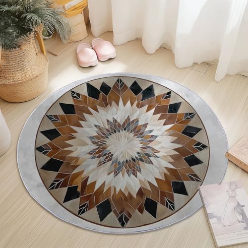 Generisch Modernes Exquisites Mandala Teppich Rund 150 cm rutschfest Teppiche Wohnzimmer, Runder Waschbar Teppiche Kurzflor Weich Runder Teppich Braun Weiß for Schlafzimmer Studie Heimbüro Küche Generisch Modernes Exquisites Mandala Teppich Rund 150 cm rutschfest Teppiche Wohnzimmer, Runder Waschbar Teppiche Kurzflor Weich Runder Teppich Braun Weiß for Schlafzimmer Studie Heimbüro Küche von Generisch