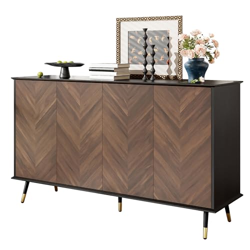 Generisch Modernes Sideboard im Fischgrätenmuster – Anrichte mit 4 Türen und höhenverstellbaren Einlegeböden – MDF und Metallfüße – Stauraum für Wohnzimmer, Flur und Esszimmer von Generisch