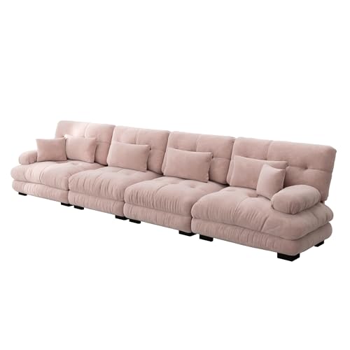 Generisch Modulares 4-Sitzer Ecksofa mit Tiefensitz und Schlaffunktion Chenille Stoff Wohnzimmer Couch für Apartment Büro Komfort Sofa von Generisch