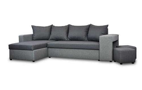 Generisch Möbel NAWSTOL Ecksofa - L-Form Couch mit Schlaffunktion 205x130 cm - Sofa mit Bettkasten - Wohnzimmer L Couch - (Linke oder RECHTE) Tymon (Dunkelgrau + Hellgrau, Ecksofa Links) von Generisch