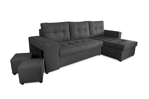 Generisch Möbel NAWSTOL - Ecksofa Wohnzimmer - Ausziehbares Ecksofa in L-Form mit Schlaffunktion 205 x 130 cm - Ecksofa mit Bettkasten - Leon (Dunkelgrau, Ecksofa Rechts) von Generisch