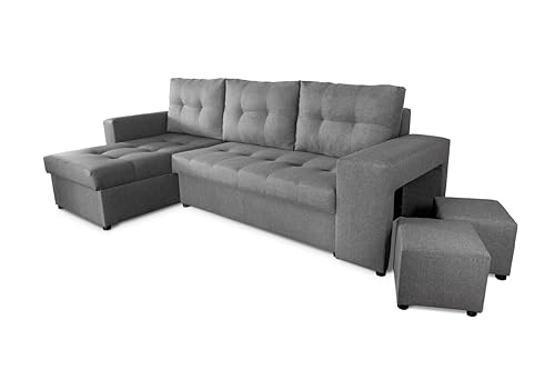 Generisch Möbel NAWSTOL - Ecksofa mit Schlaffunktion 205x130 cm - Eckcouch mit Bettkasten - Ecksofa Wohnlandschaft L Form (Linke oder RECHTE) (Ecksofa mit Steppung in Hellgrau, Ecksofa Links) von Generisch