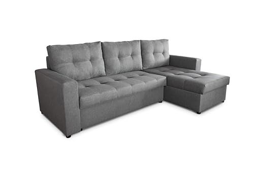 Generisch Möbel NAWSTOL - Ecksofa mit Schlaffunktion 205x130 cm - Eckcouch mit Bettkasten - Ecksofa Wohnlandschaft L Form (Linke oder RECHTE) (Hellgrau, Ecksofa Rechts) von Generisch