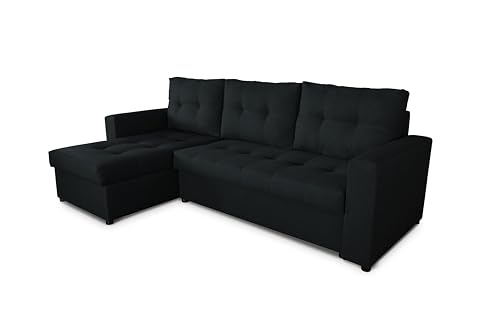 Generisch Möbel NAWSTOL - Ecksofa mit Schlaffunktion 205x130 cm - Eckcouch mit Bettkasten - Ecksofa Wohnlandschaft L Form (Linke oder RECHTE) (Schwarz, Ecksofa Links) von Generisch