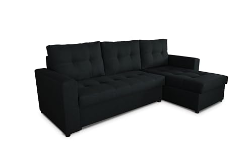 Generisch Möbel NAWSTOL - Ecksofa mit Schlaffunktion 205x130 cm - Eckcouch mit Bettkasten - Ecksofa Wohnlandschaft L Form (Linke oder RECHTE) (Schwarz, Ecksofa Rechts) von Generisch