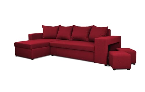Generisch Möbel NAWSTOL - Ecksofa mit Schlaffunktion 205x130 cm - Eckcouch mit Bettkasten - Sofa Wohnlandschaft L Form (Linke oder RECHTE) (Rot, Ecksofa Links) von Generisch