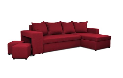 Generisch Möbel NAWSTOL - Ecksofa mit Schlaffunktion 205x130 cm - Eckcouch mit Bettkasten - Sofa Wohnlandschaft L Form (Linke oder RECHTE) (Rot, Ecksofa Rechts) von Generisch