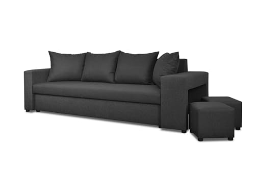 Generisch Möbel Nawstol - Ausziehbares Schlafsofa 190 x 130 cm - Couch für das Wohnzimmer mit Bettkasten - Funktion als Bett - Zwei Hocker im Preis inbegriffen (Dunkelgrau) von Generisch