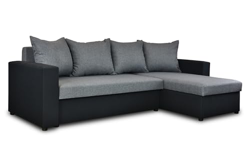 Generisch Möbel Nawstol Ecksofa für das Wohnzimmer - Ecksofa mit Schlaffunktion 205 x 130 cm - Sofa mit Bettkasten - Oskar (Dunkelgrau + Schwarz, Rechts) von Generisch