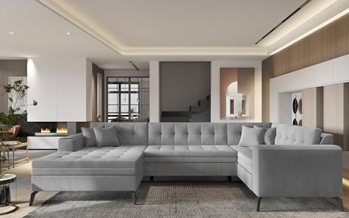 Generisch Montez Couchgarnitur U Form Schlaffunktion Sofa Couch Wohnlandschaft Polsterecke ohne Bettkasten (CO-MON-LT-03NU) von Generisch