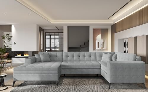 Generisch Montez Couchgarnitur U Form Schlaffunktion Sofa Couch Wohnlandschaft Polsterecke ohne Bettkasten (CO-MON-LT-04GO) von Generisch