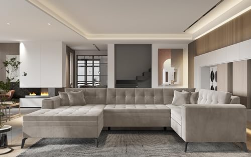 Generisch Montez Couchgarnitur U Form Schlaffunktion Sofa Couch Wohnlandschaft Polsterecke ohne Bettkasten (CO-MON-LT-18SO) von Generisch