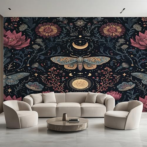 Generisch Motte Tapete, Fototapete Vintage Blumen Mond, Vliestapete für Schlafzimmer Wohnzimmer, Wand Deko Tapeten, Wandverkleidung 350x256 cm D&O78 Generisch Motte Tapete, Fototapete Vintage Blumen Mond, Vliestapete für Schlafzimmer Wohnzimmer, Wand Deko Tapeten, Wandverkleidung 350x256 cm D&O78 von Generisch
