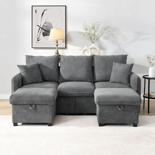 Generisch Multifunktionale Ecksofa, U-Form-Dreisitzer Polster-Sofa, Hocker mit Staufach, Modular Zerlegbares Sofa-Set mit Schlaffunktion von Generisch