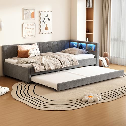 Generisch Multifunktionales Ausziehbett 90x200cm mit USB/Type-C-Ladestation, LED-Fernbedienungslicht & Ablagefächern – Schlafsofa aus strapazierfähigem Leinen/MDF in Grau/Beige Generisch Multifunktionales Ausziehbett 90x200cm mit USB/Type-C-Ladestation, LED-Fernbedienungslicht & Ablagefächern – Schlafsofa aus strapazierfähigem Leinen/MDF in Grau/Beige von Generisch